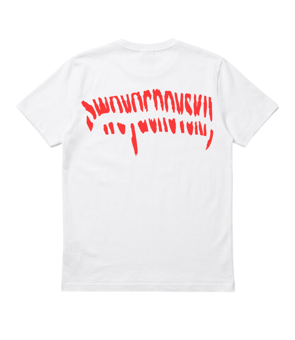 SWOYACHOVSKIY WHITE SLIM T SHIRT WITH  RED REFLECTIVE LOGO
